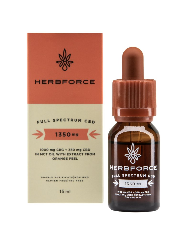 Herbforce Volledig spectrum MCT Kokosnoot olie- CBG / CBD - 10 % : 3,5 %, 15 ml, 1000 mg CBG, 350 mg CBD