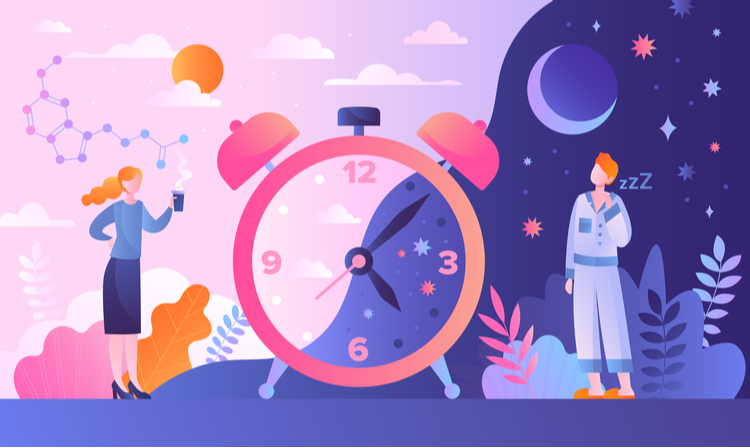 Illustration of the day and night cycle; CBD helps improve sleep patterns