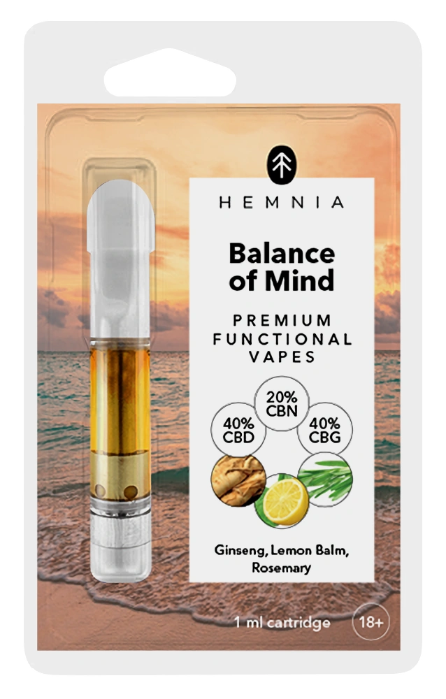 Hemnia Kartusche Balance of Mind - 40 % CBD, 40 % CBG, 20 % CBN, Ginseng, Zitronenmelisse, Rosmarin, 1 ml