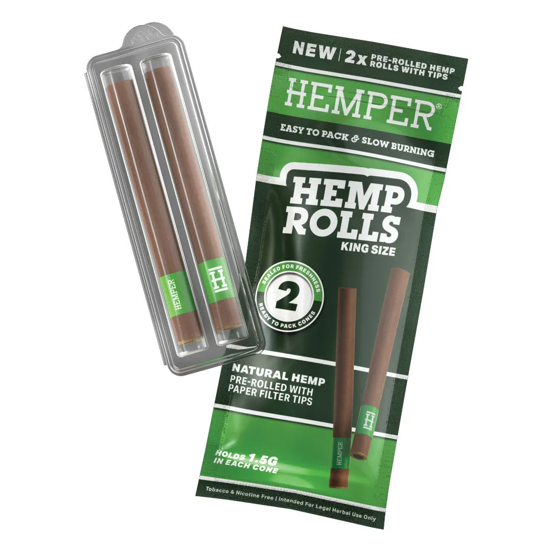 HEMPER King Size Rolls + Sklenený Tip 2ks - Natural