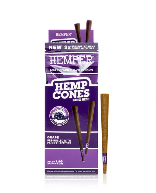 HEMPER King Size Hemp Cones With Paper Tip 2pk - Grape