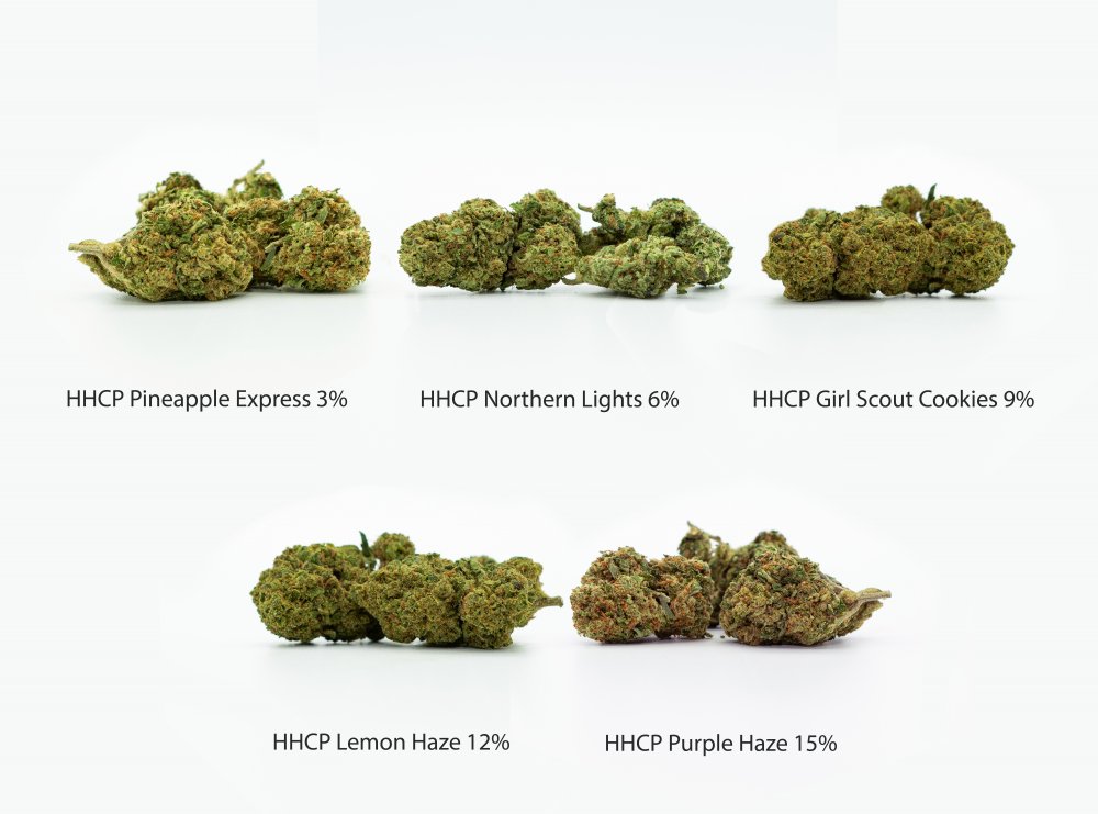 Proefverpakking HHCP Flowers - Pineapple Express 3%, Northern Lights 6%, Girl Scout Cookies 9%, Lemon Haze 12%, Purple Haze 15%, 5 x 1 g