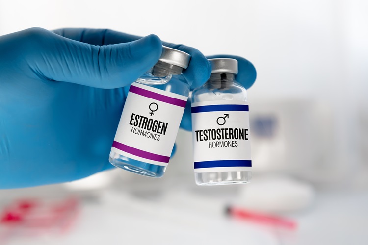 Vials of estrogen and testosterone hormones for libido treatment