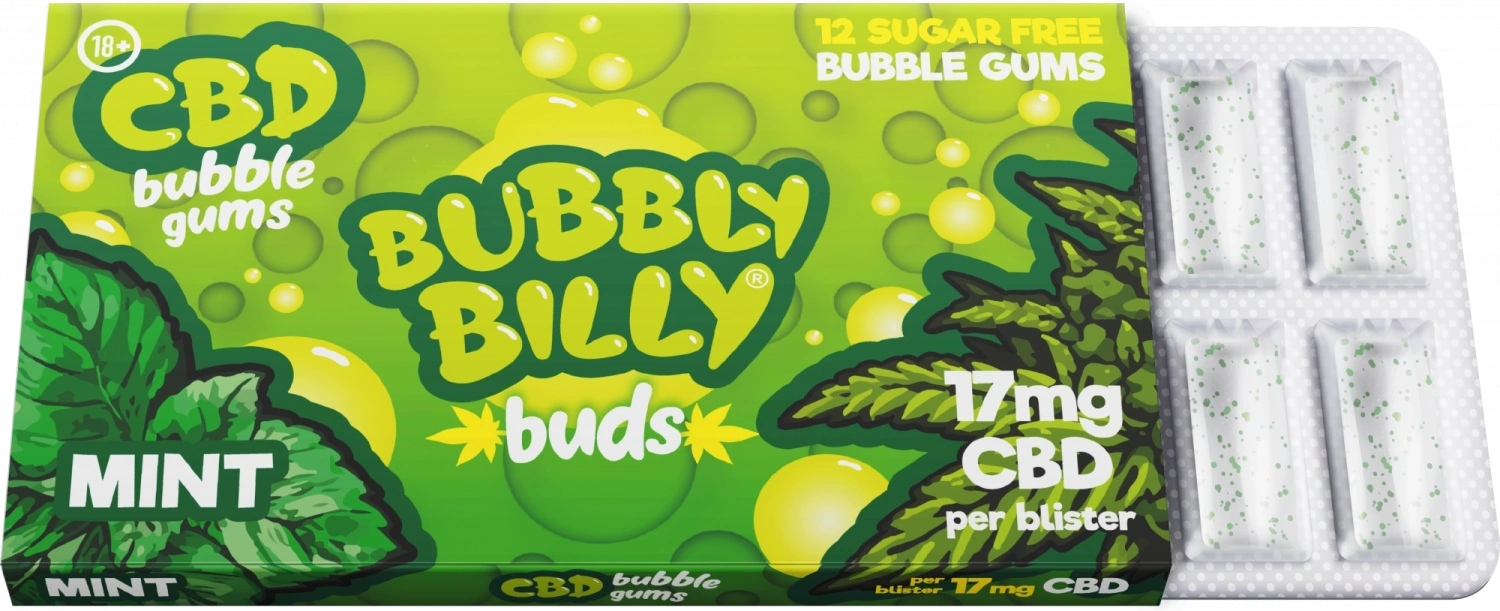 Bubbly Billy Žuvacia guma s príchuťou mäty (17 mg CBD), 17 g