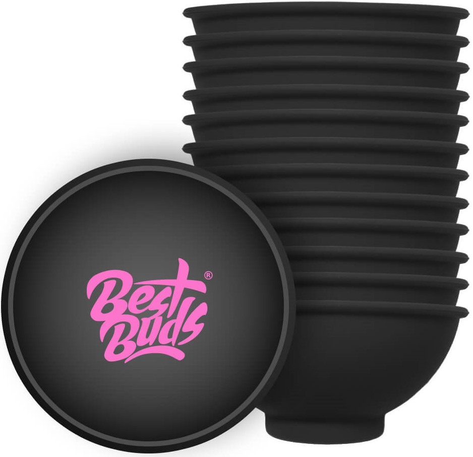 Best Buds Silikonová miska na míchání 7 cm, černá s růžovým logem