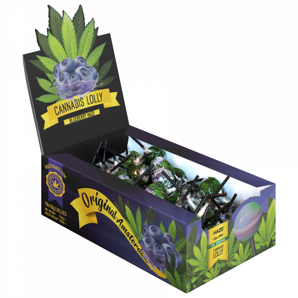 Cannabis Blueberry Haze Lollies konopná Lízátka - Display Box ( 70 lízátek ), 1260 g
