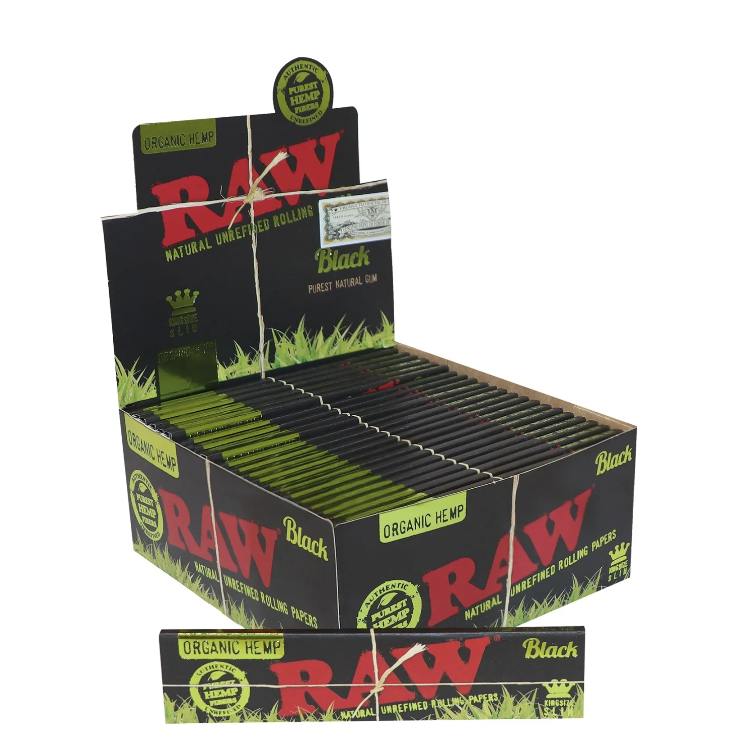 RAW Black Organic Hemp Kingsize Slim Rolling Papers – prírodné nerafinované rolovacie papiere, 32 listov