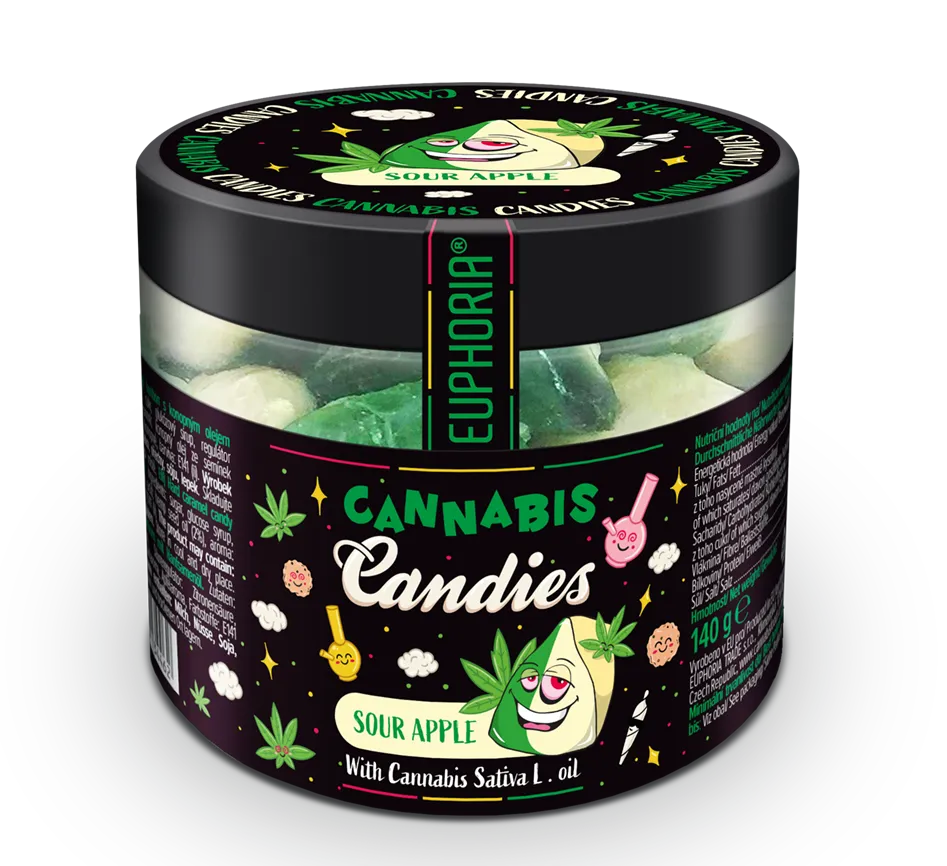 Euphoria Konopné cukríky Kyslé jablko, 140 g