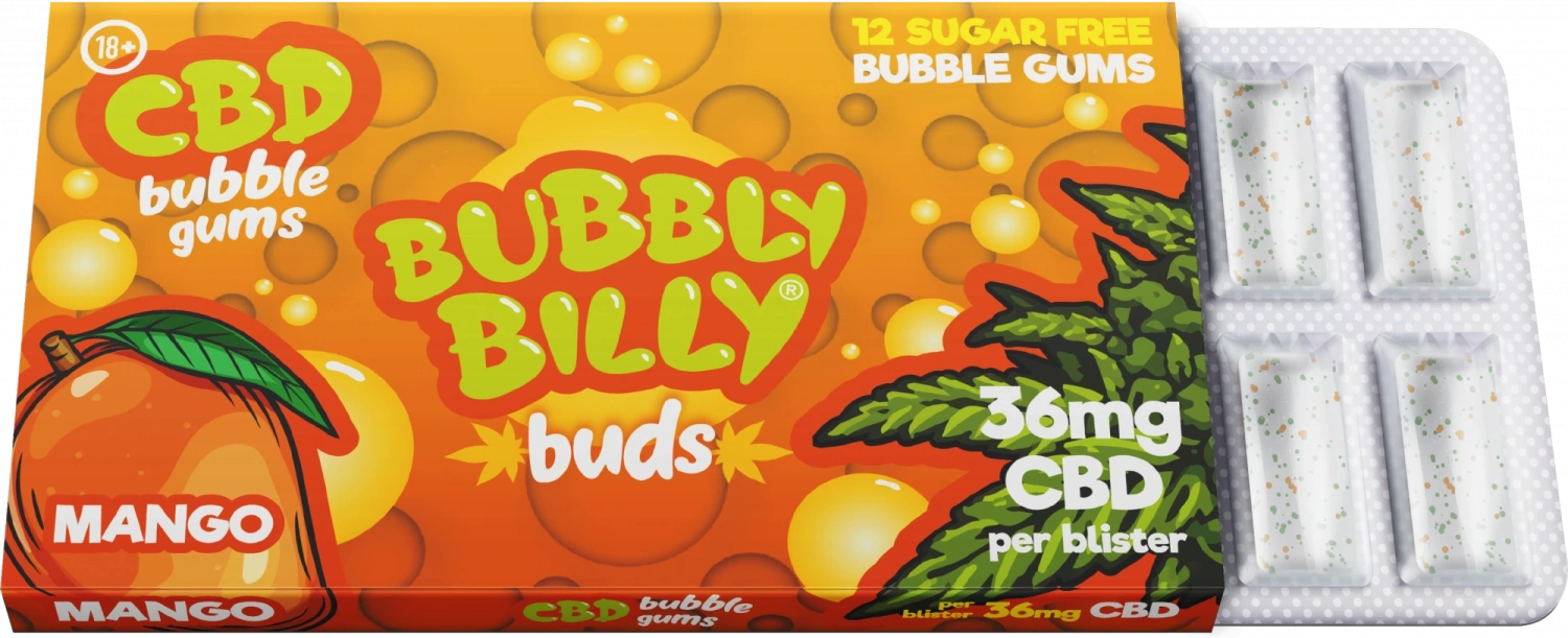 Bubbly Billy Buds Mango-gearomatiseerde kauwgom (36 mg CBD), 17 g