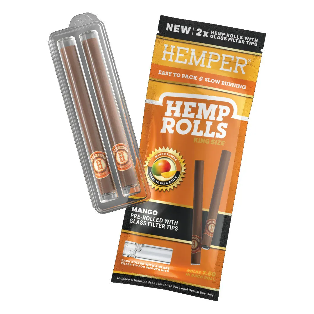 HEMPER King Size Rolls + Sklenený Tip 2ks - Mango