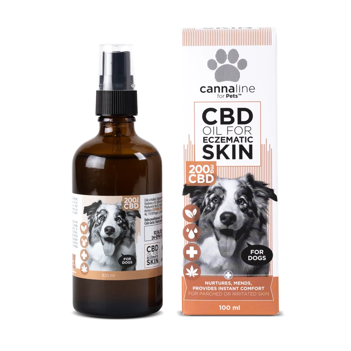Cannaline CBD olej na ekzematickú pokožku pre psov, CBD 200 mg, 100 ml
