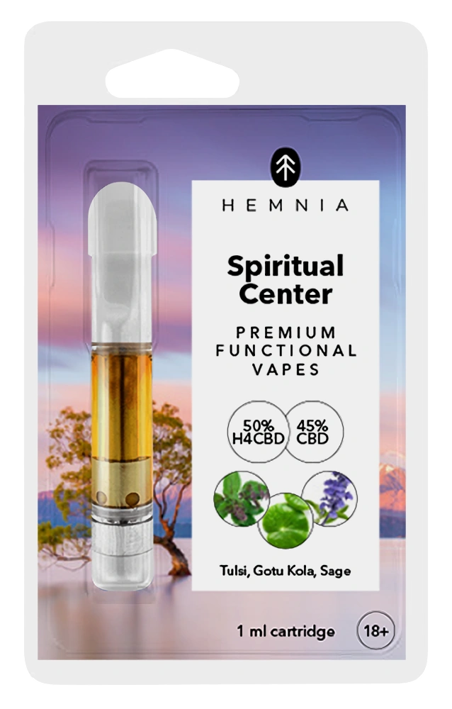 Hemnia Spiritual Center - Kartusche, 50 % H4CBD, 45 % CBD, Indisches Basilikum (Tulsi), Gotu Kola, Salbei, 1 ml