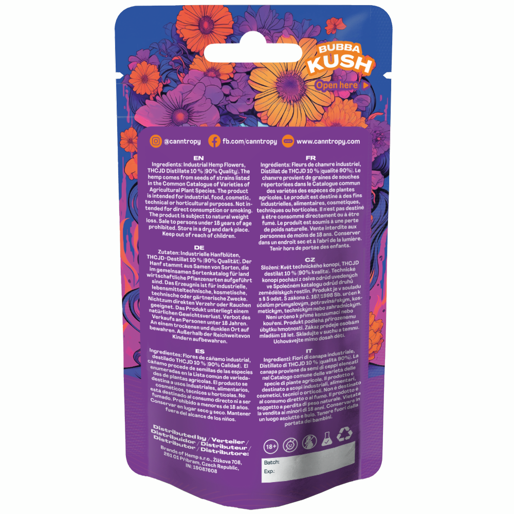 Canntropy THCJD Flower Bubba Kush, THCJD 90% kwaliteit, 1 g - 100 g
