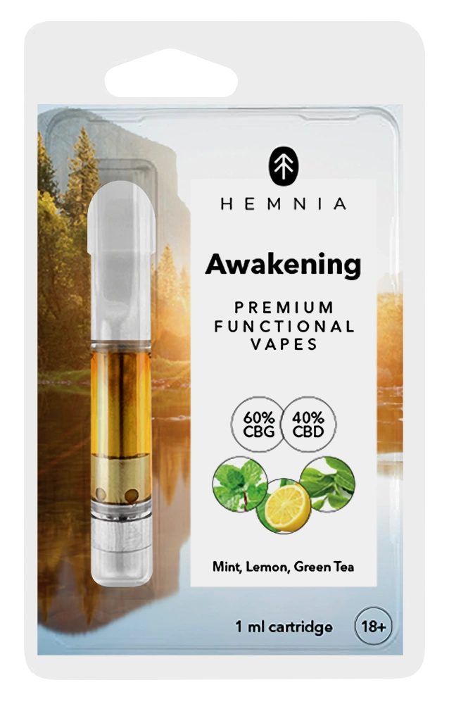 Hemnia Kartusche Awakening - 60 % CBG, 40 % CBD, Zitrone, Minze, grüner Tee, 1 ml