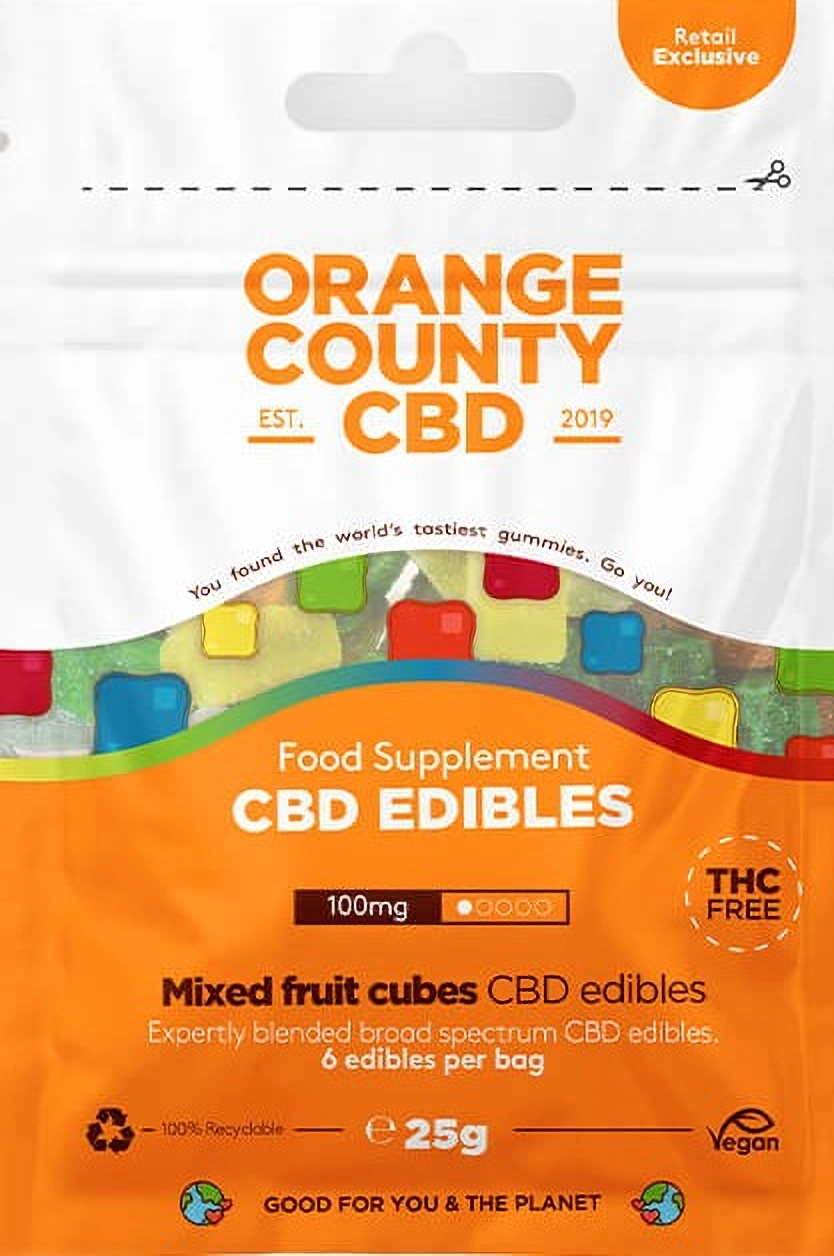 Orange County CBD Kocky, mini vrecko na uchopenie, 100 mg CBD, 6 ks, 25 g