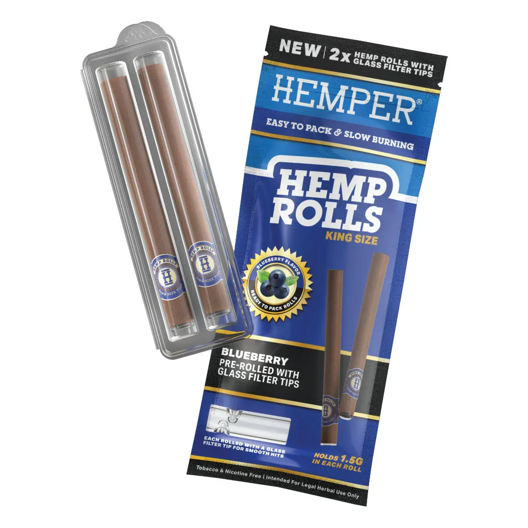 HEMPER King Size Rolls + Sklenený Tip 2ks - Čučoriedka