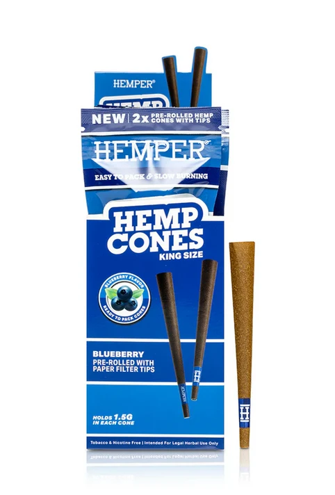 HEMPER King Size Hemp Cones With Paper Tip 2pk - Blueberry