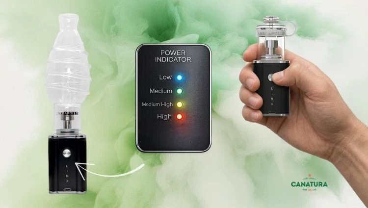 Linx Apollo vaporiser and temperature settings, Canatura logo bottom right
