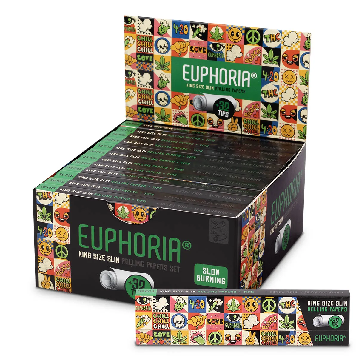 Euphoria Cigarietkové papieriky Kingsize Slim Groovy + filtre, 32 cigariet + 32 filtračných koncoviek