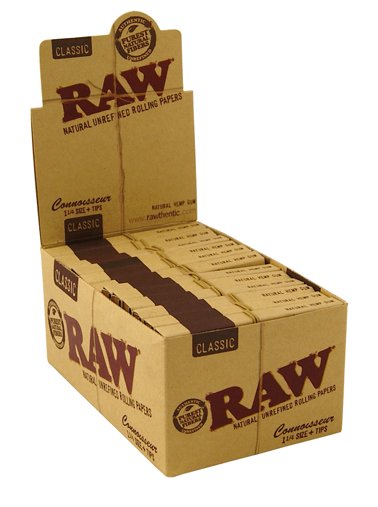 RAW Nebielené klasické krátke papiere Connoisseur veľkosti 1¼ + filtre
