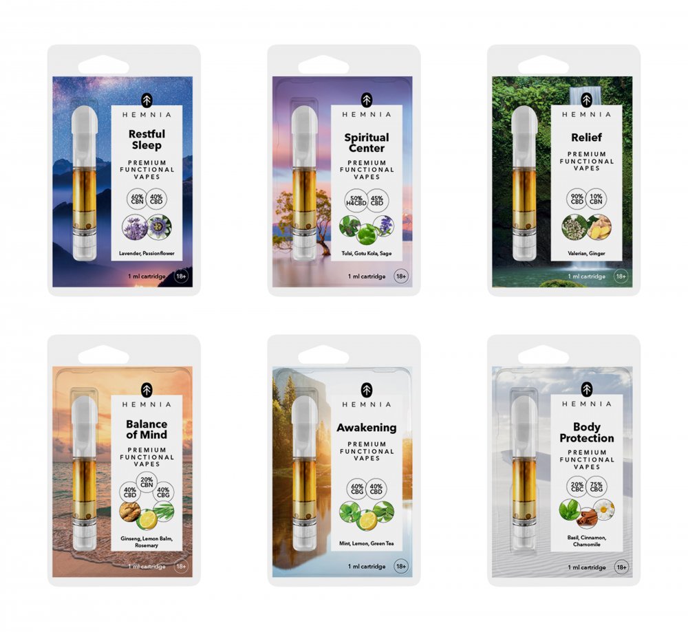 Hemnia Funktionelle CBD-Kartuschen, All-in-One-Set – 8 Geschmacksrichtungen x 1 ml