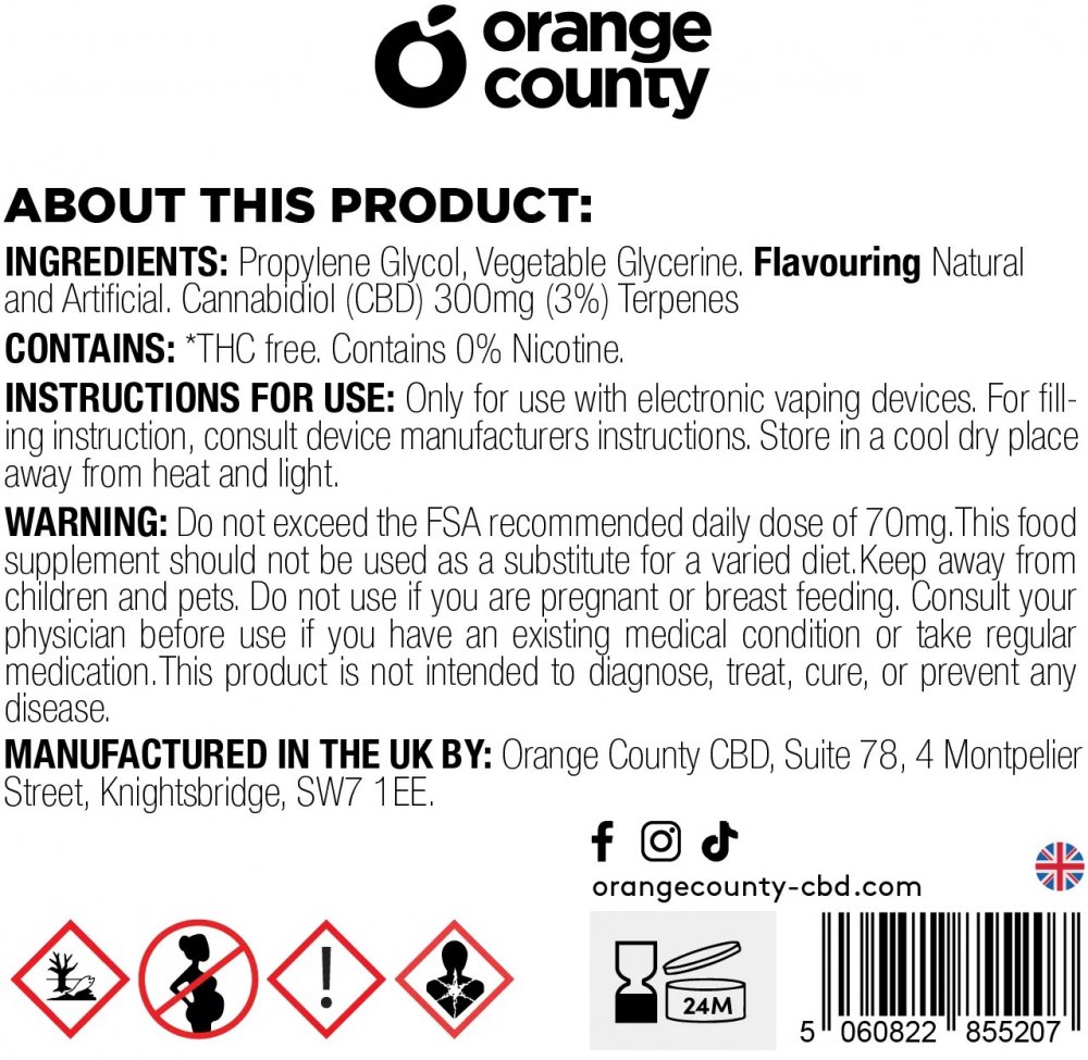 Orange County CBD E-Liquid Cherry OG Kush, CBD 300 mg, 10 ml