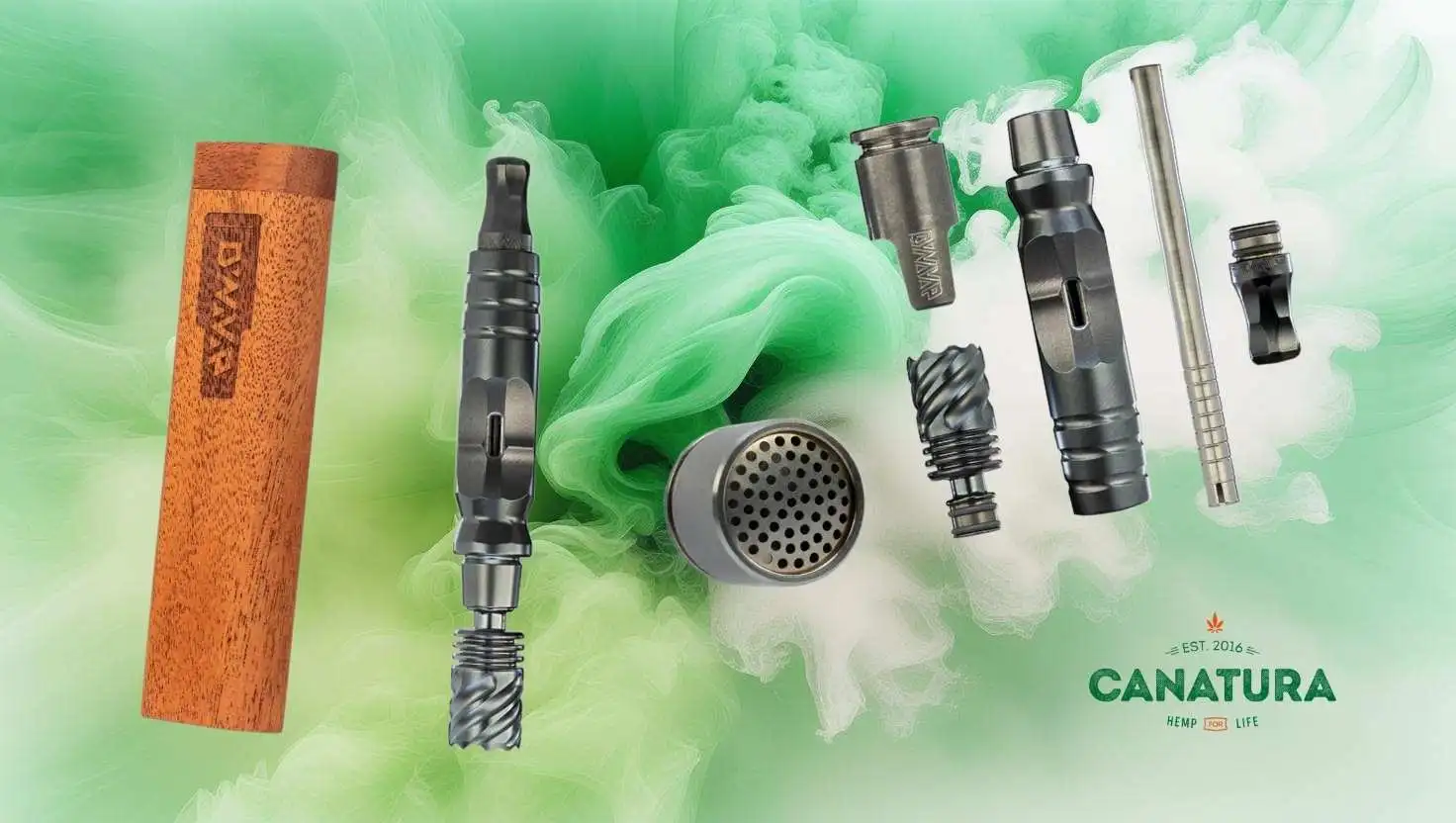 DynaVap HyperDyn Vaporizer, case and screen, Canatura logo in the bottom right corner