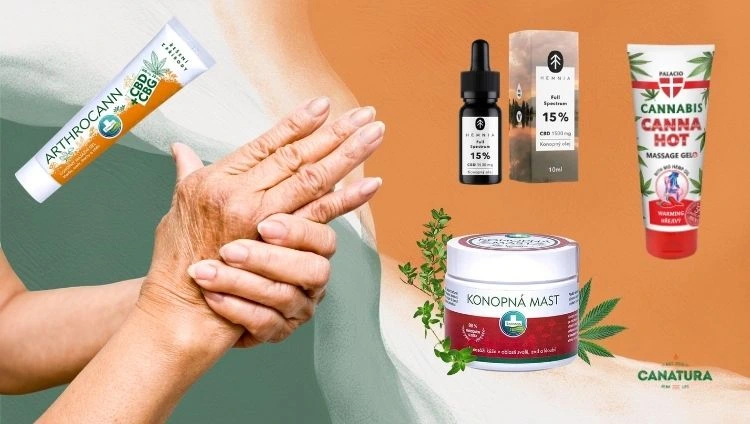 Hand arthritis and CBD products for joint pain, Canatura logo at bottom right