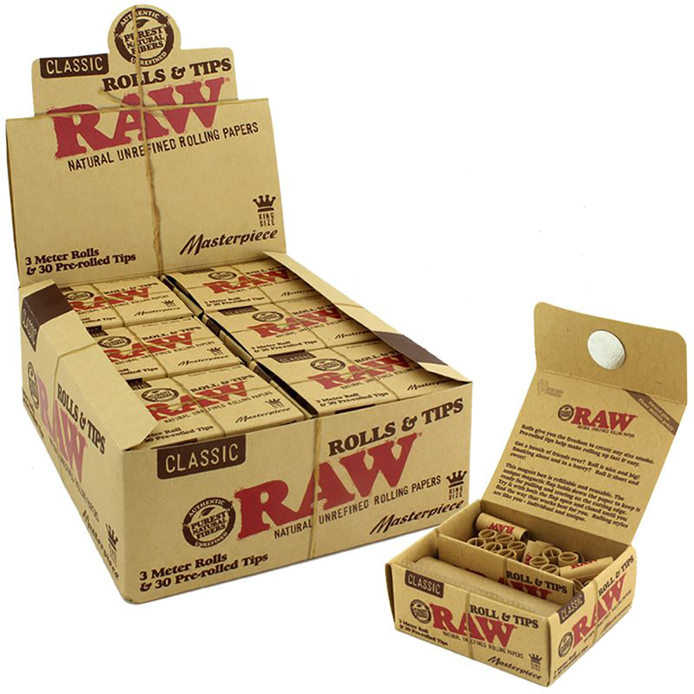RAW Nebielené Masterpiece Kingsize Rolky s filtrami, 3 m + 30 filtrov
