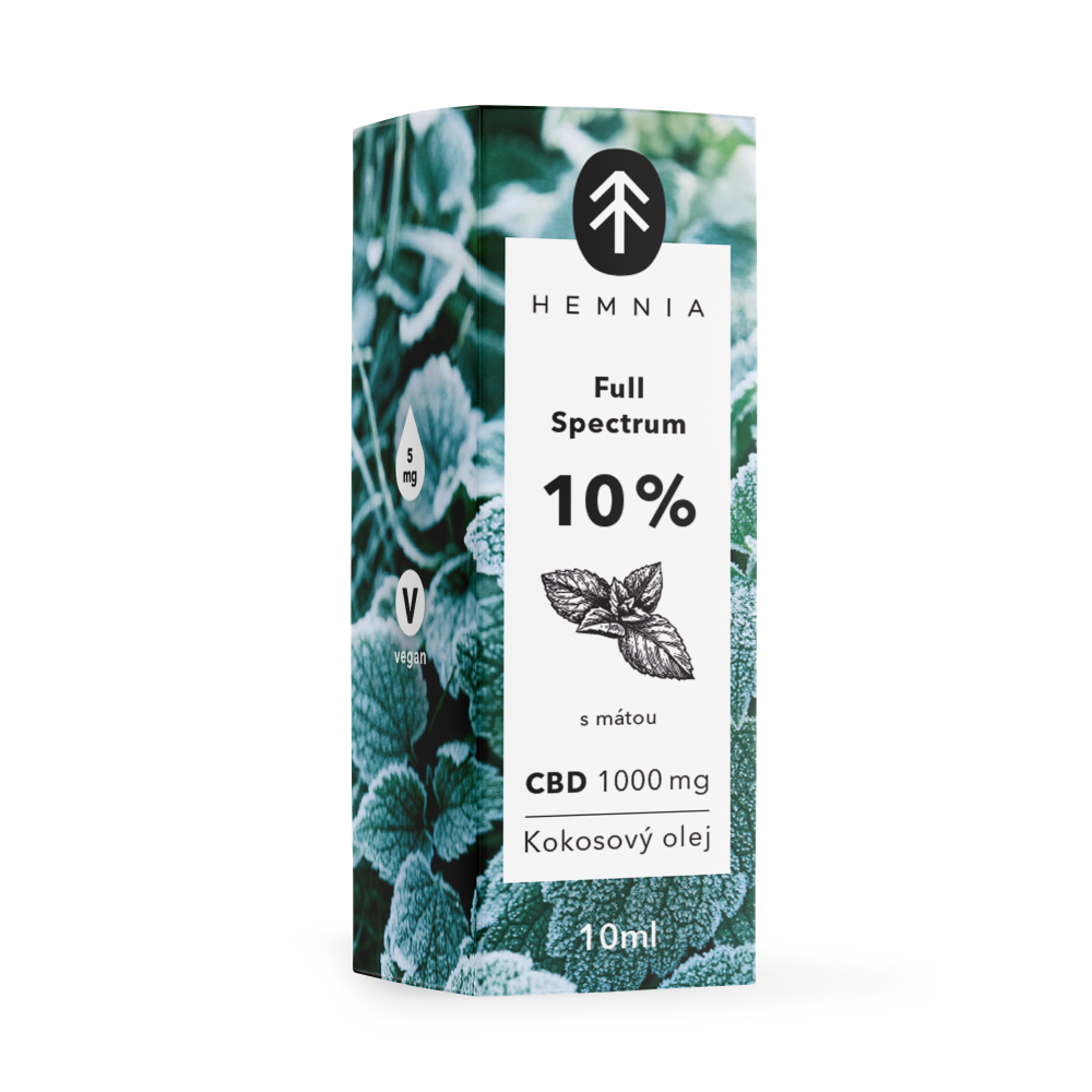 Hemnia Plnospektrálny CBD MCT kokosový olej 10%, 1000 mg, 10 ml, mäta