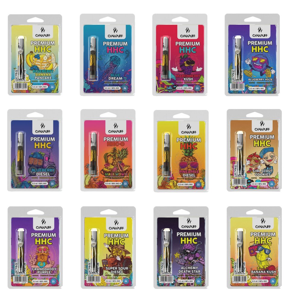 Canapuff HHC Cartridge bundel, 96% HHC, alles in één set - 12 smaken x 0,5 ml