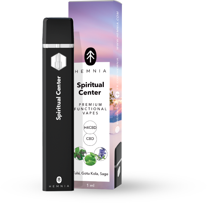 Hemnia Hochwertiger funktionaler H4CBD- und CBD-Vape-Pen Spiritual Center – 50 % H4CBD, 45 % CBD, Tulsi, Gotu Kola, Salbei, 1 ml