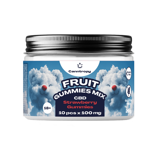 Canntropy CBD Fruit Strawberry Gummies, 10 ks x 100 mg, 1000 mg CBD, 20 g