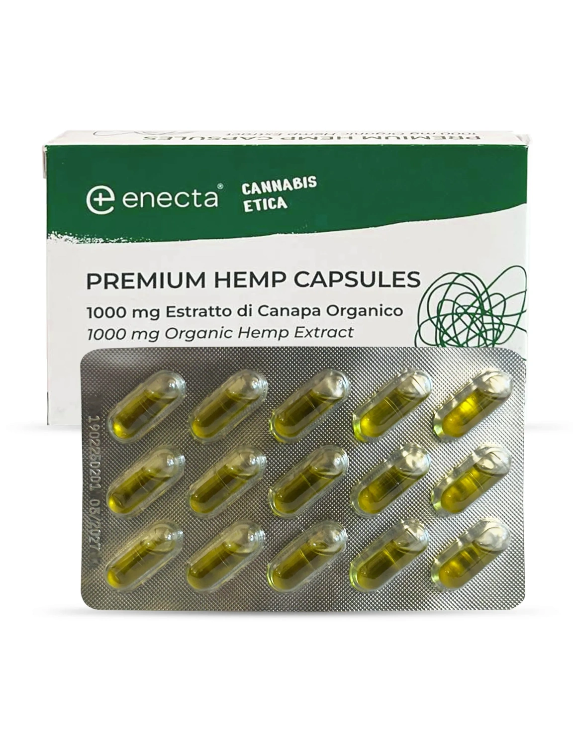 Enecta Premium Hemp Capsules, 1000 mg organic hemp extract, 30 kapsúl, 15 g