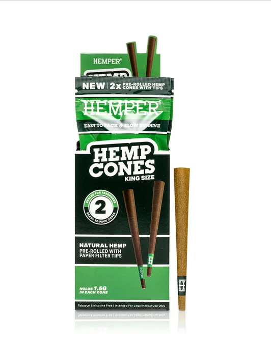 HEMPER King Size Hemp Cones With Paper Tip 2pk - Natural