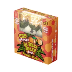 Bubbly Billy Buds 10 mg CBD Peach Fuzz Lollies with Bubblegum Inside – Gift Box (5 Lollies), 100 g