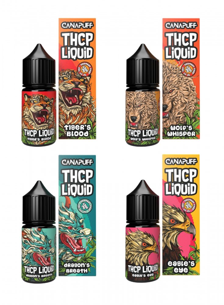 thcp vape juice CanaPuff Liquids, All in One Set Digital Temperature Control FLAVORS:OMG B-Burst strawberry banana flum pebble