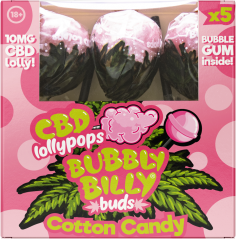 Bubbly Billy Μπουμπούκια 10 mg CBD Cotton Candy Lollies με τσιχλόφουσκα μέσα – Κουτί δώρου (5 γλειφιτζούρια), 100 g