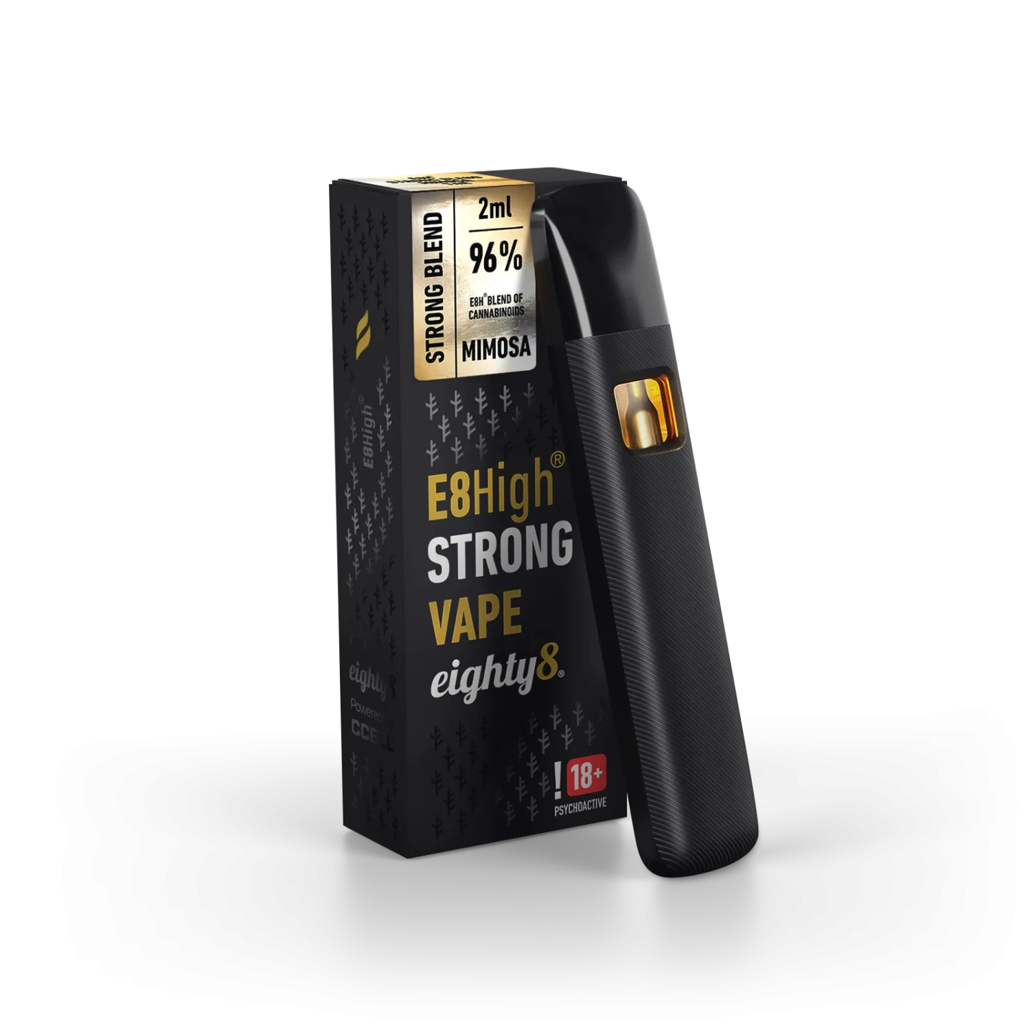 2 ml disposable vape Eighty8 E8High Mimosa, 96 % E8High, E-liquid flavor:Strawberry Short Cake Diamond Ice - BLANK Material|Steel