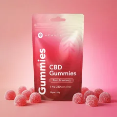 Hemnia CBD gumijas, skābās zemenes, 100 mg CBD, 20 gab. x 5 mg, 45 g