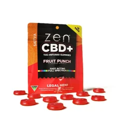 Zen CBD Gummies THC+ Fruit Punch Sativa, 10 pièces, 200 mg