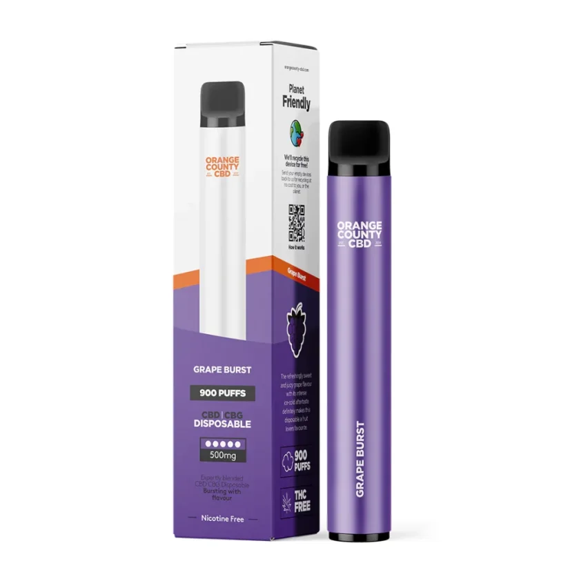 Orange County CBD Vape Pen Grape Burst, 250mg CBD + 250mg