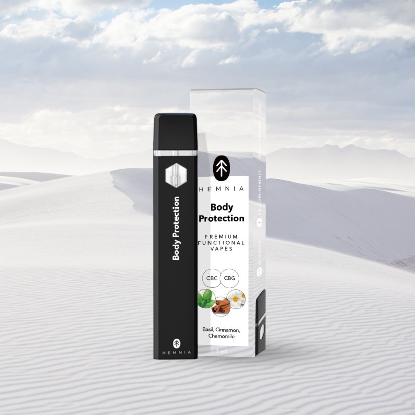 Hemnia Premium Functional CBC and CBG Vape Pen Body Protection - 20 % CBC, 75 % CBG, Basil, Cinnamon, Chamomile, 1ml