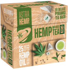 Astra Hemp Green Tea 25 mg Hemp Oil (Box of 20 Pyramid Teabags), 40 g