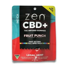 Zen CBD Kẹo dẻo THC+ vị Fruit Punch Indica, 10 cái, 200 mg