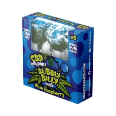 Bubbly Billy Buds 10 mg CBD Blue Raspberry Lollies with Bubblegum Inside – Gift Box (5 Lollies), 100 g