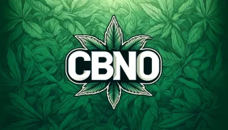 CBNO na zelenem ozadju listov konoplje; laično rečeno, CBNO je kemično spremenjena oblika CBN