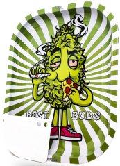 Best Buds Hungry Pizza 小型メタルローリングトレイ（マグネット式グラインダーカード付き）