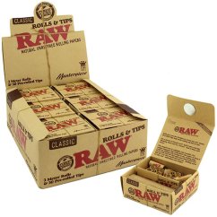 RAW Nebělené Masterpiece Kingsize Rolls  s filtry - 12 ks v krabici