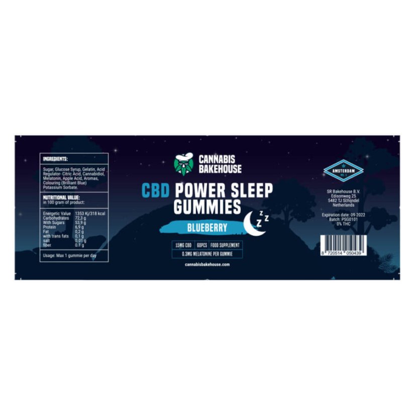 Cannabis Bakehouse CBD Gummies + Melatonine - Power Sleep, 900 mg (60 pcs x 15 mg) CBD, 125 g